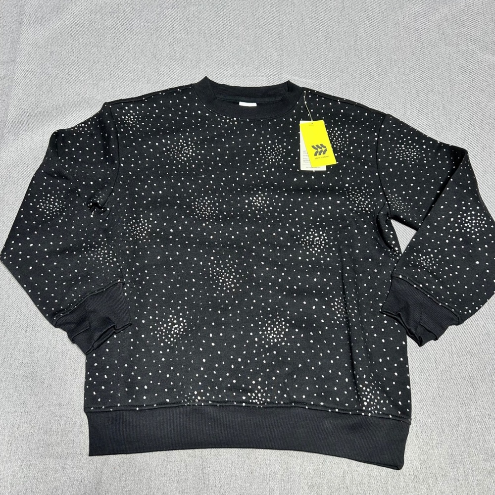 All in Motion Kids Crewneck Sweatshirt Size L 10/12 Black White Speckled Print